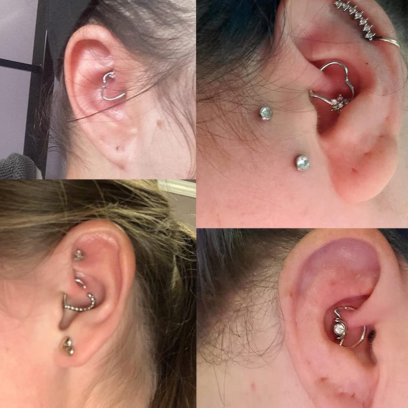 QWALIT 16g 20g Daith Earrings Hoop Surgical Steel Helix Tragus Cartilage Hoop Earring Heart Moon CZ Small Hoop Earring Fake Nose Rings Septum Piercing Jewelry Silver - Image 2
